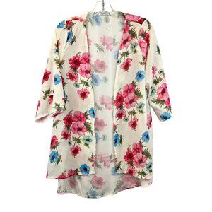 Pink Milly 3/4 Sleeve Open Front Kimono Cream/Multi Floral Small